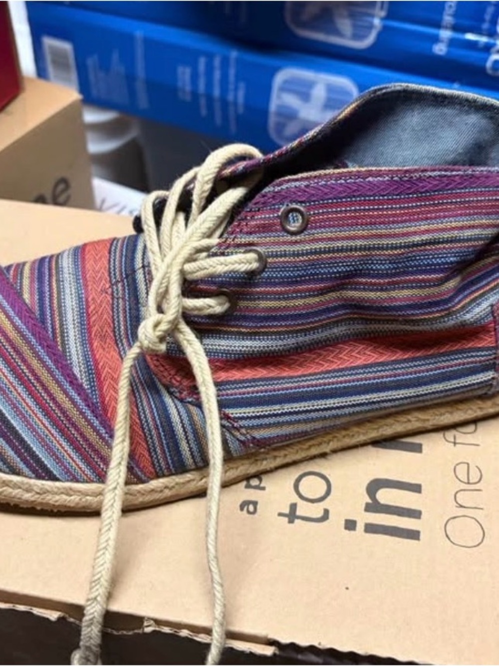 Toms Men's Multicolor Striped Canvas Boat Shoe with Cream Laces